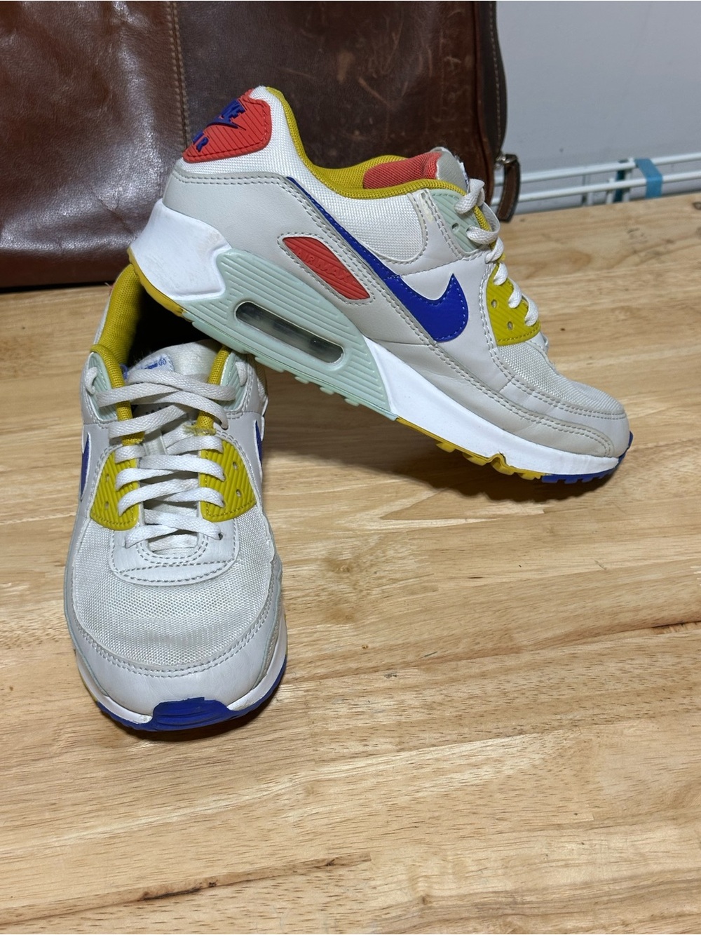 Nike Air Max Cream Sneakers with Blue, Yellow & Red Accents